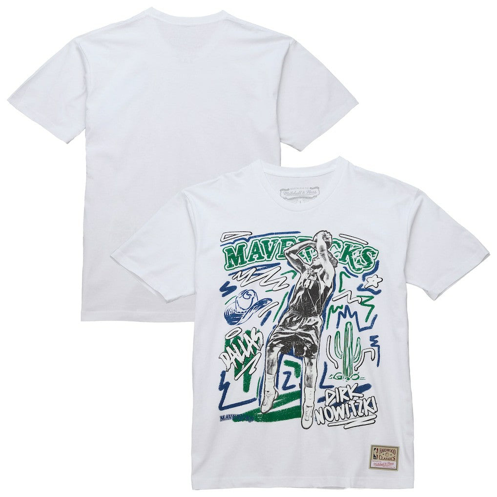 Dirk Nowitzki Dallas Mavericks Hardwood Classics Chalked Up T-Shirt sale - White | Mitchell & Ness shop