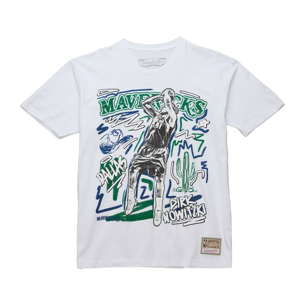 Dirk Nowitzki Dallas Mavericks Hardwood Classics Chalked Up T-Shirt sale - White | Mitchell & Ness shop