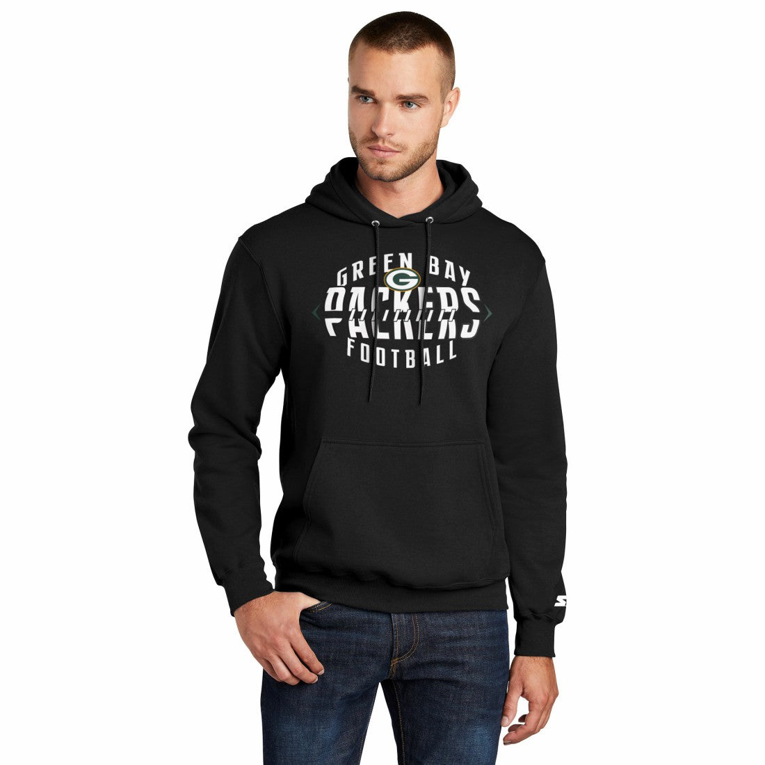 Green Bay Packers Starter Football Pullover Hoodie - Black cheap