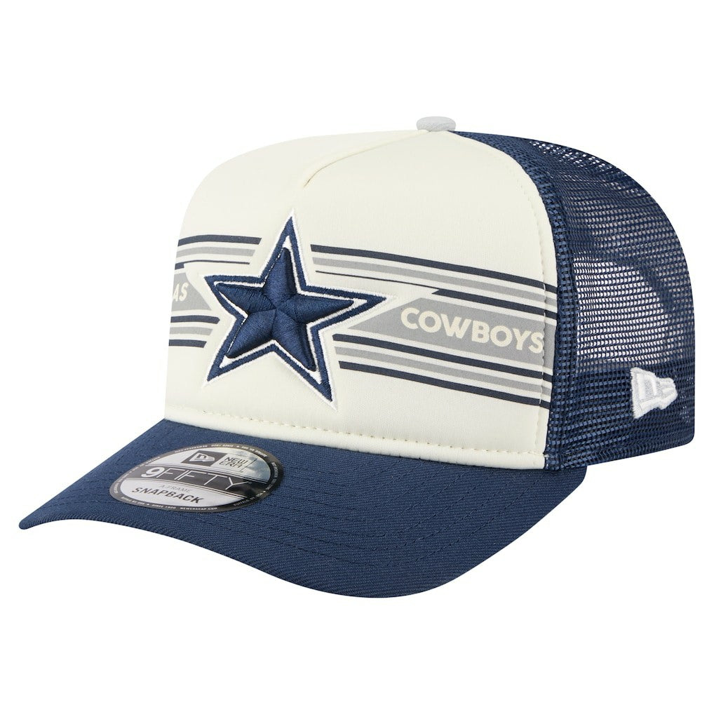 Dallas Cowboys New Era Youth Banner A-Frame 9FIFTY Trucker Snapback Hat - Cream/Navy on sale