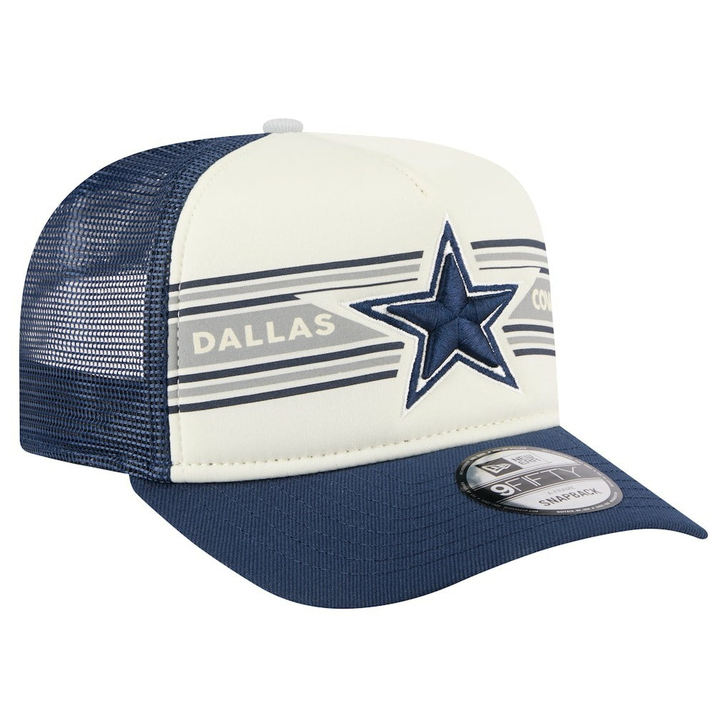 Dallas Cowboys New Era Youth Banner A-Frame 9FIFTY Trucker Snapback Hat - Cream/Navy on sale