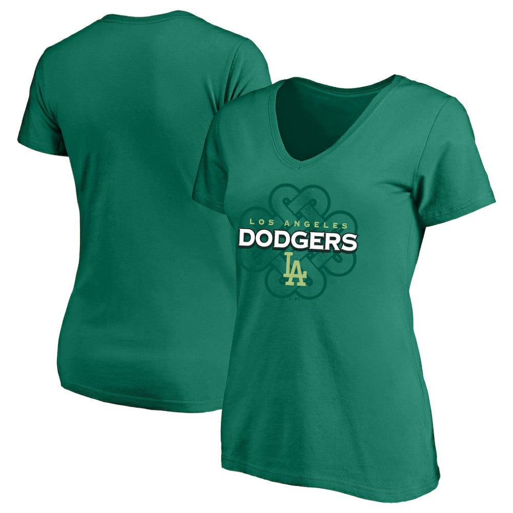 Los Angeles Dodgers Profile Women's Plus Size Celtic V-Neck T-Shirt - Kelly Green