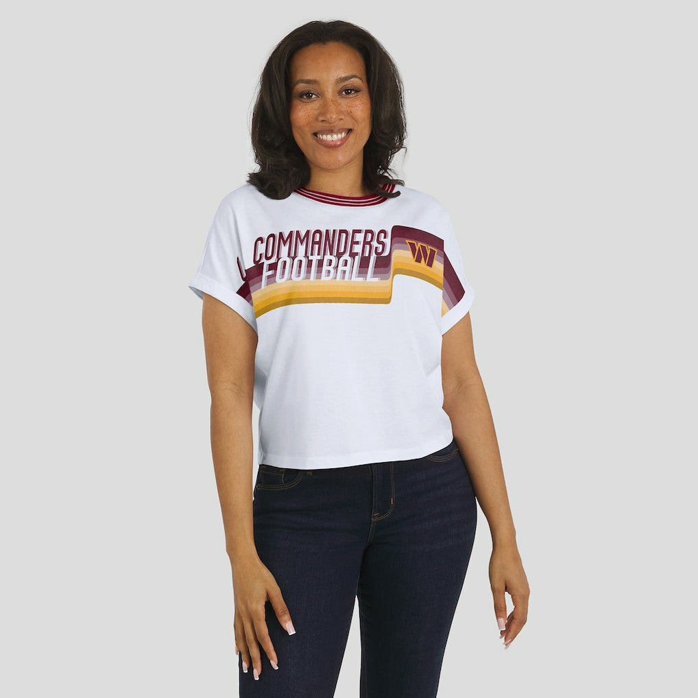 Washington Commanders WEAR by Erin Andrews Women's Cropped Center Stripe Dolman T-Shirt - White for sale