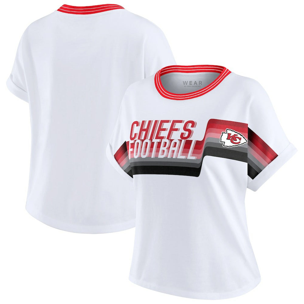 Kansas City Chiefs WEAR by Erin Andrews Women's Cropped Center Stripe Dolman T-Shirt - White on sale