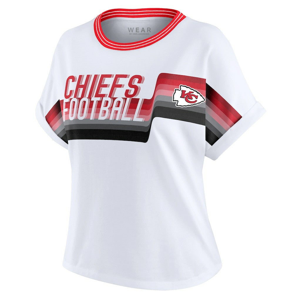 Kansas City Chiefs WEAR by Erin Andrews Women's Cropped Center Stripe Dolman T-Shirt - White on sale