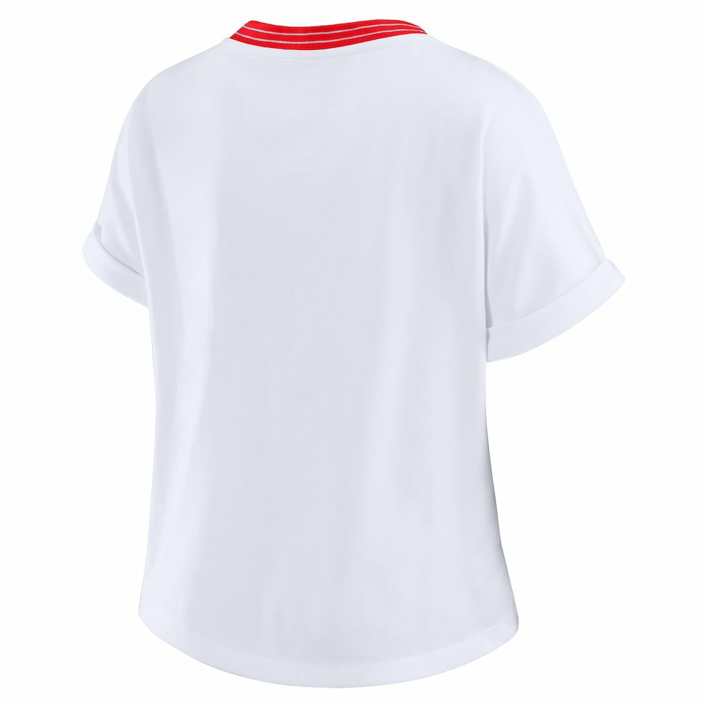 Kansas City Chiefs WEAR by Erin Andrews Women's Cropped Center Stripe Dolman T-Shirt - White on sale