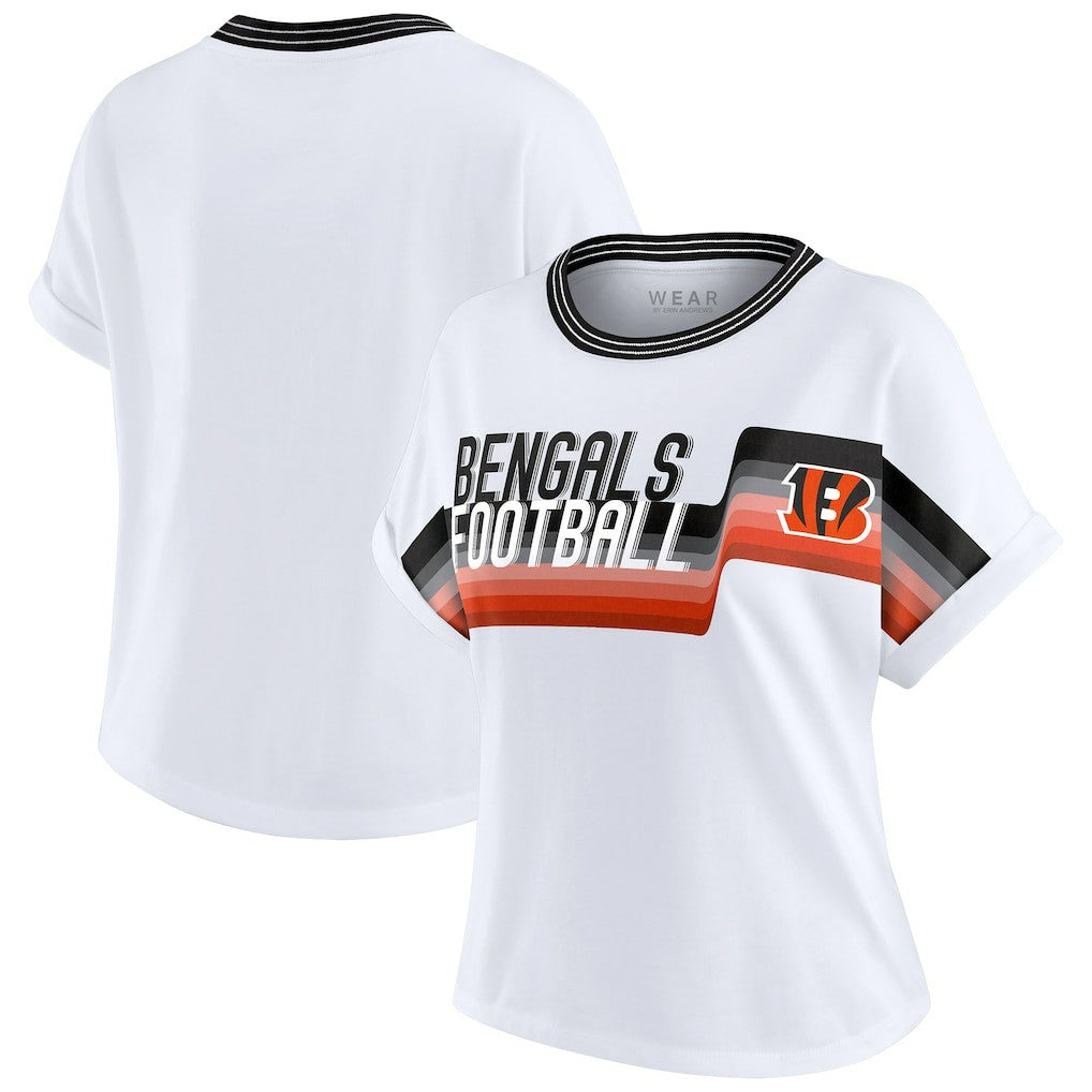 Cincinnati Bengals WEAR by Erin Andrews Women's Cropped Center Stripe Dolman T-Shirt - White outlet