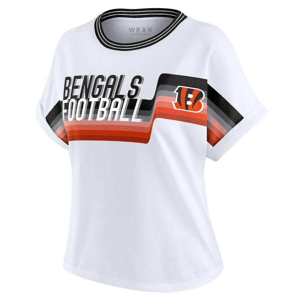 Cincinnati Bengals WEAR by Erin Andrews Women's Cropped Center Stripe Dolman T-Shirt - White outlet