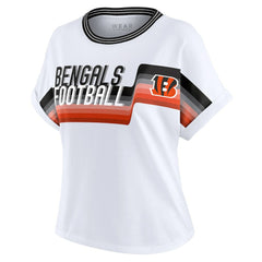 Cincinnati Bengals WEAR by Erin Andrews Women's Cropped Center Stripe Dolman T-Shirt - White outlet