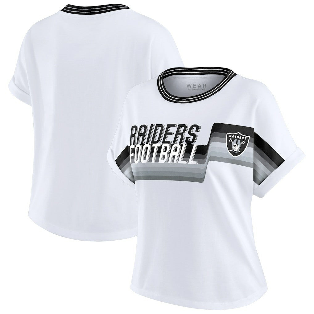 Las Vegas Raiders WEAR by Erin Andrews Women's Cropped Center Stripe Dolman T-Shirt - White on sale