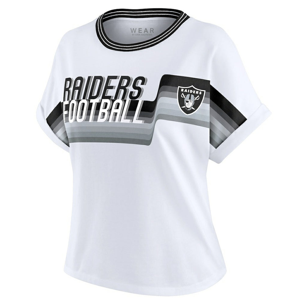 Las Vegas Raiders WEAR by Erin Andrews Women's Cropped Center Stripe Dolman T-Shirt - White on sale