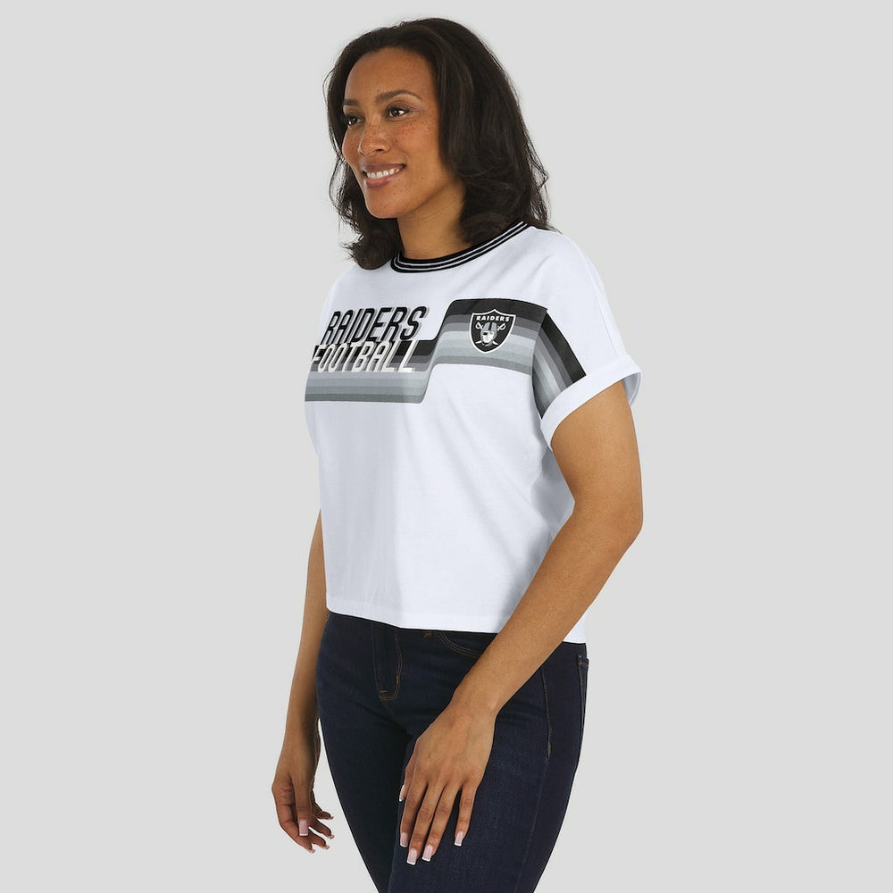 Las Vegas Raiders WEAR by Erin Andrews Women's Cropped Center Stripe Dolman T-Shirt - White on sale