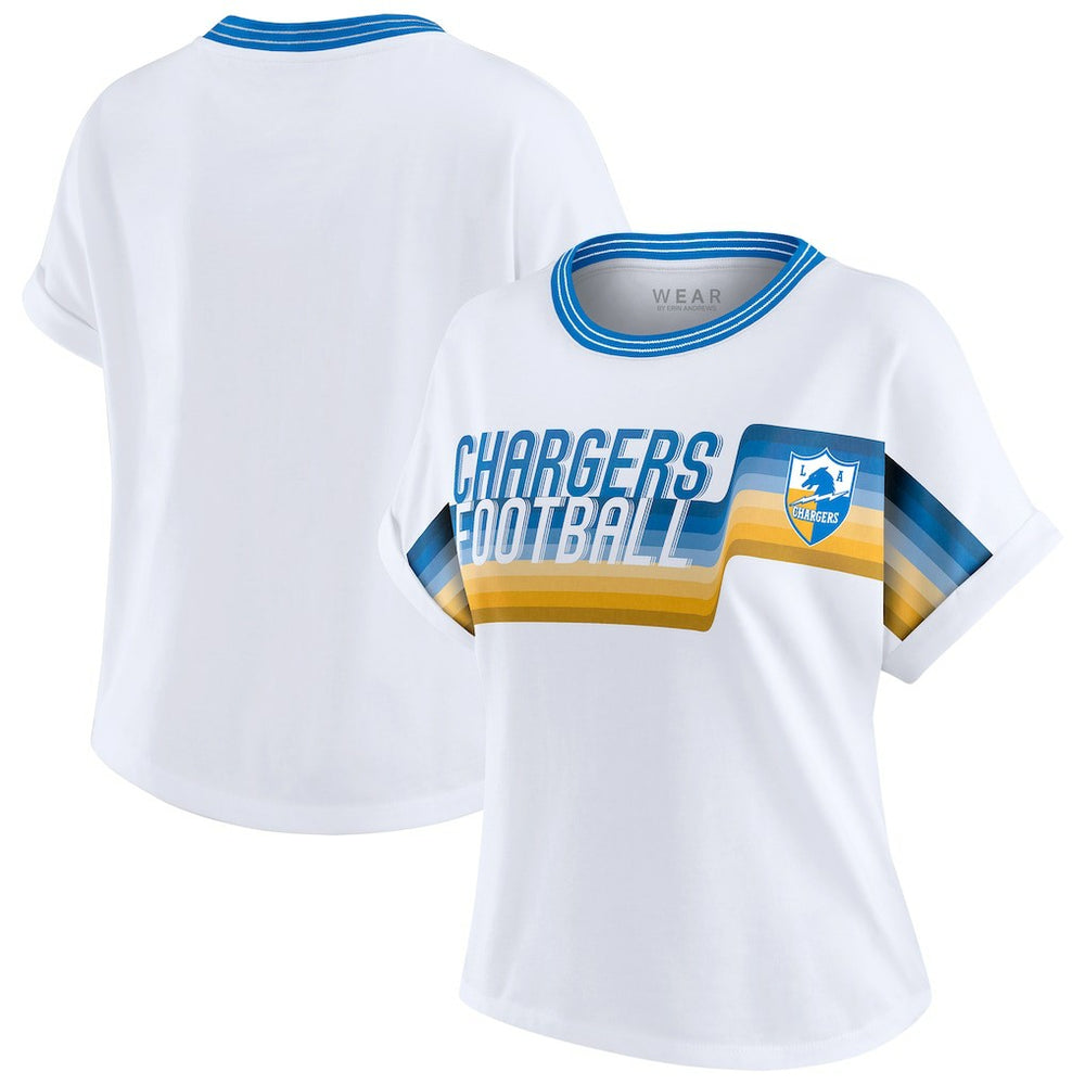 Los Angeles Chargers WEAR by Erin Andrews Women's Cropped Center Stripe Dolman T-Shirt - White sale