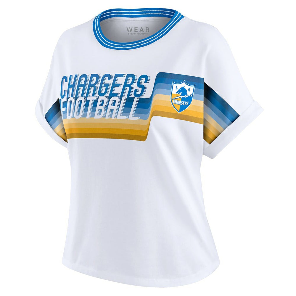 Los Angeles Chargers WEAR by Erin Andrews Women's Cropped Center Stripe Dolman T-Shirt - White sale