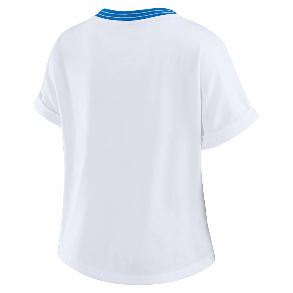 Los Angeles Chargers WEAR by Erin Andrews Women's Cropped Center Stripe Dolman T-Shirt - White sale