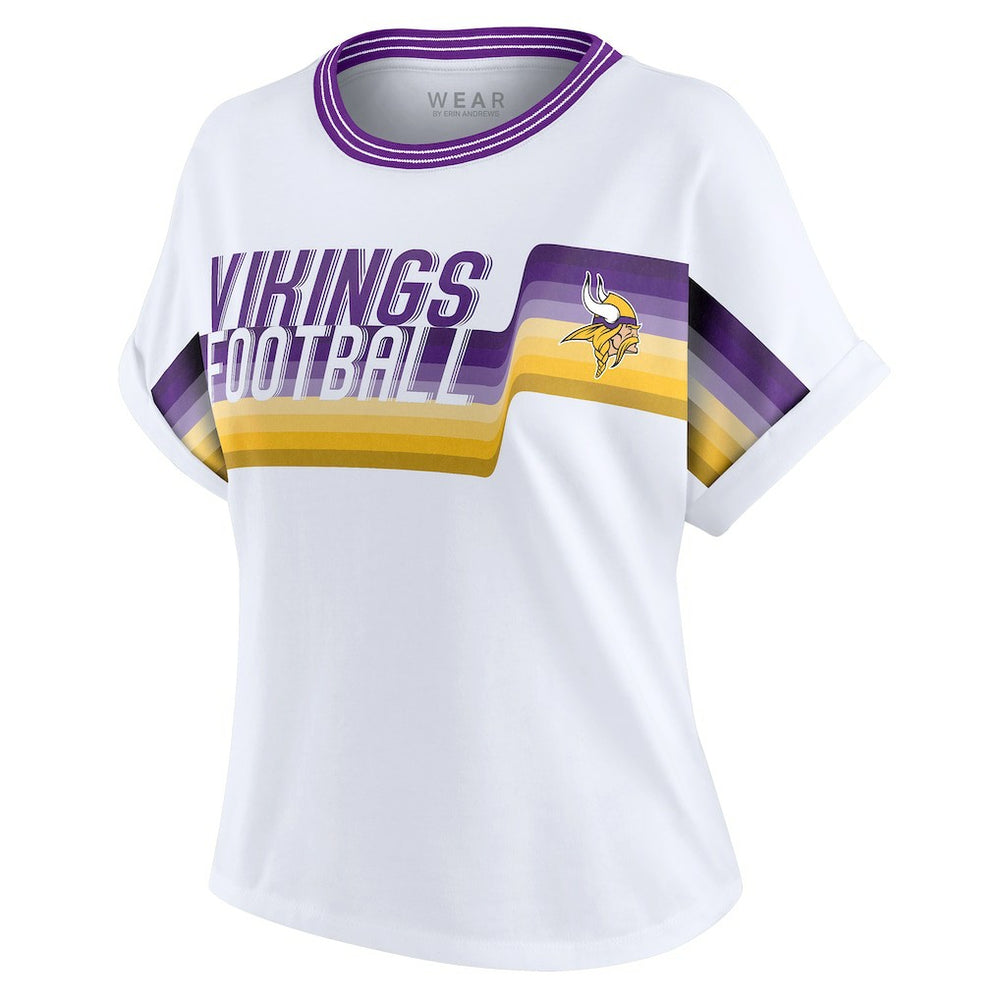 Minnesota Vikings WEAR by Erin Andrews Women's Cropped Center Stripe Dolman T-Shirt - White sale