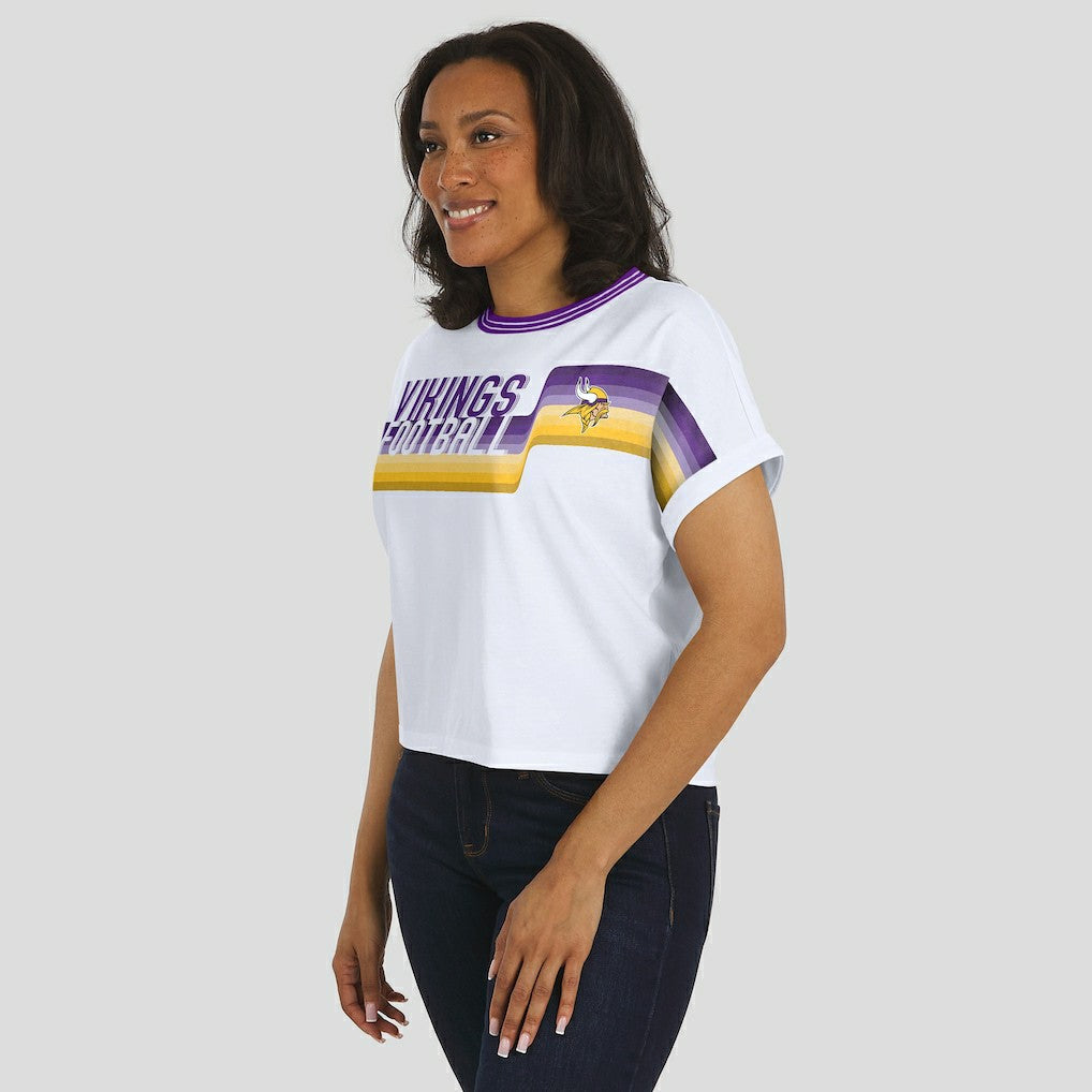 Minnesota Vikings WEAR by Erin Andrews Women's Cropped Center Stripe Dolman T-Shirt - White sale