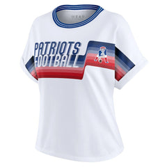 New England Patriots WEAR by Erin Andrews Women's Cropped Center Stripe Dolman T-Shirt - White discount