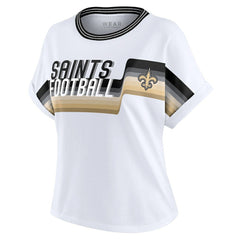 New Orleans Saints WEAR by Erin Andrews Women's Cropped Center Stripe Dolman T-Shirt - White on sale