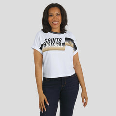 New Orleans Saints WEAR by Erin Andrews Women's Cropped Center Stripe Dolman T-Shirt - White on sale