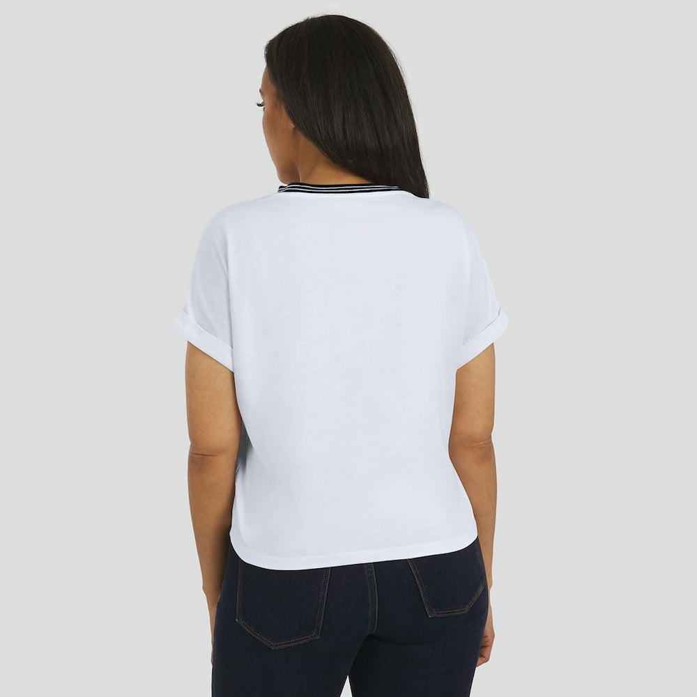 New Orleans Saints WEAR by Erin Andrews Women's Cropped Center Stripe Dolman T-Shirt - White on sale