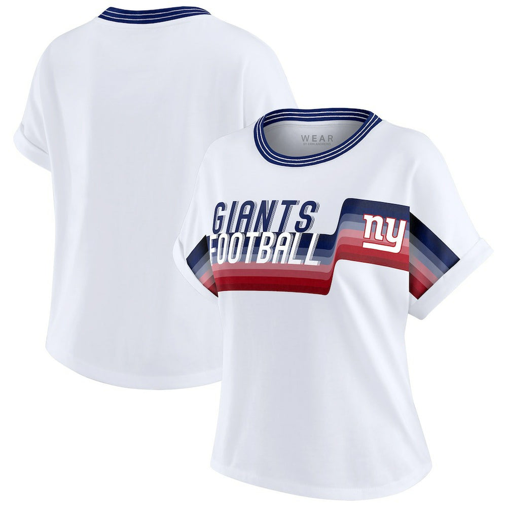 New York Giants WEAR by Erin Andrews Women's Cropped Center Stripe Dolman T-Shirt - White outlet