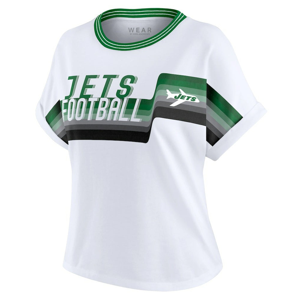 New York Jets WEAR by Erin Andrews Women's Cropped Center Stripe Dolman T-Shirt - White online