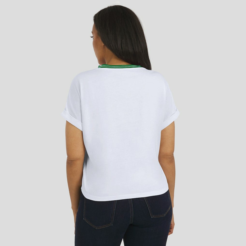 New York Jets WEAR by Erin Andrews Women's Cropped Center Stripe Dolman T-Shirt - White online