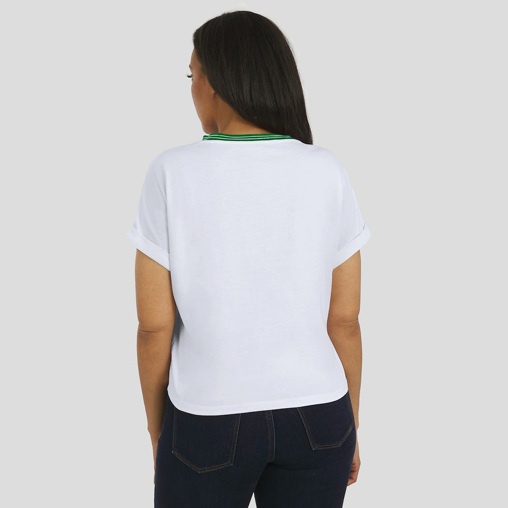 New York Jets WEAR by Erin Andrews Women's Cropped Center Stripe Dolman T-Shirt - White online