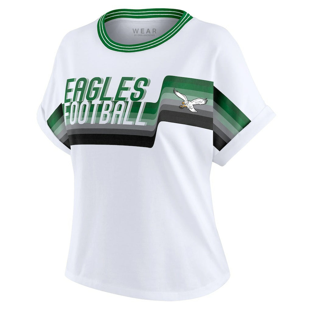 Philadelphia Eagles WEAR by Erin Andrews Women's Cropped Center Stripe Dolman T-Shirt - White online