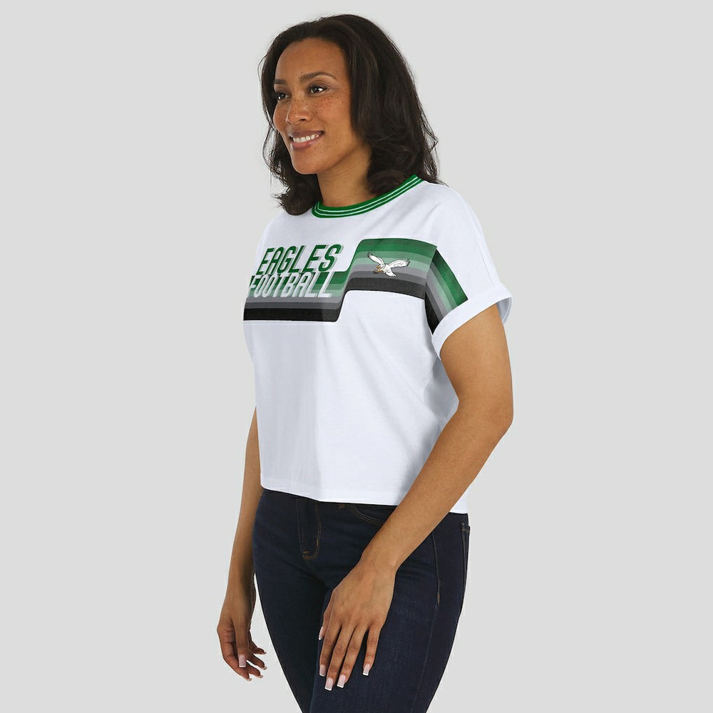 Philadelphia Eagles WEAR by Erin Andrews Women's Cropped Center Stripe Dolman T-Shirt - White online