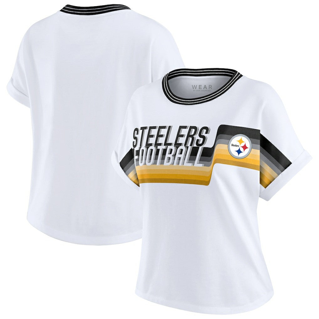 Pittsburgh Steelers WEAR by Erin Andrews Women's Cropped Center Stripe Dolman T-Shirt - White online