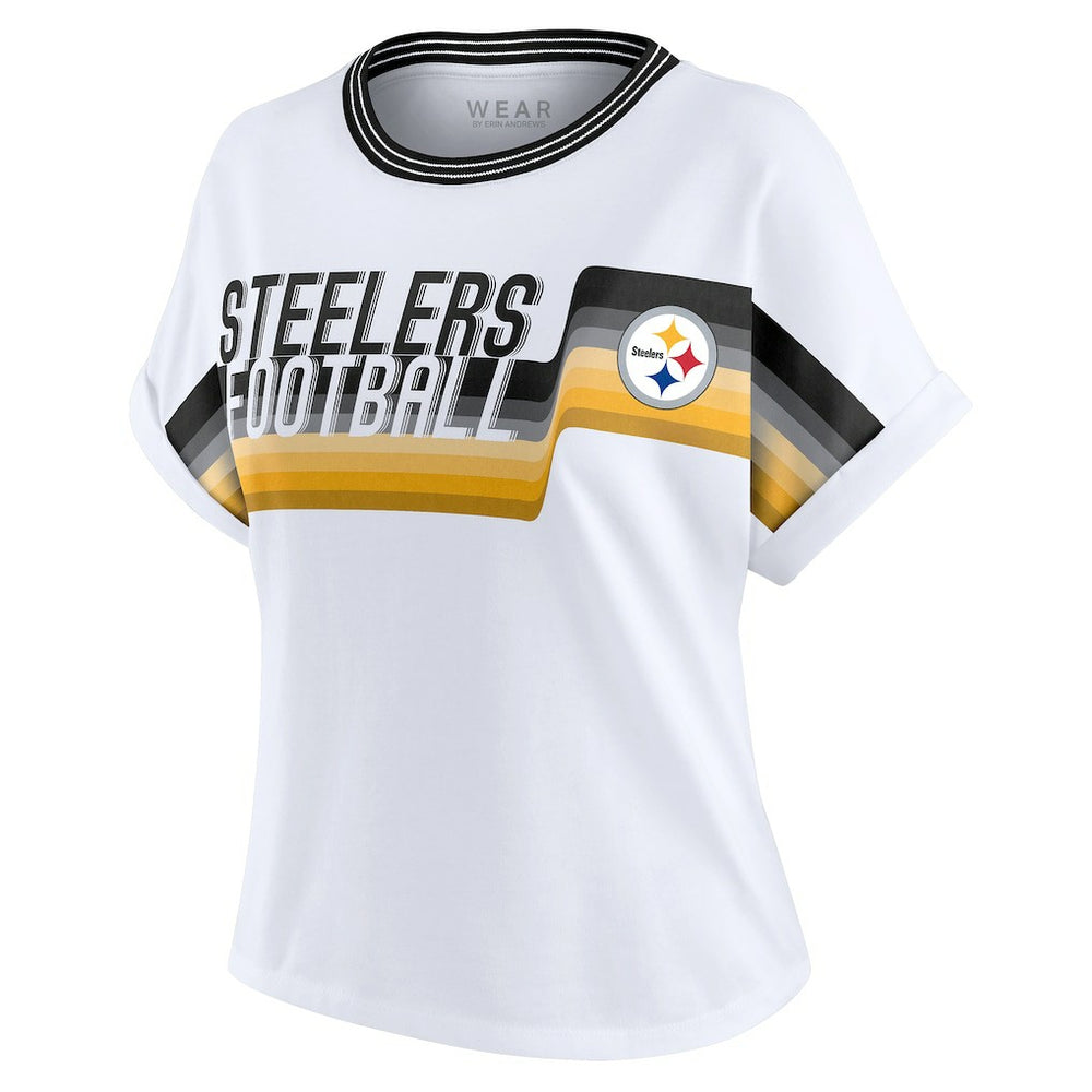 Pittsburgh Steelers WEAR by Erin Andrews Women's Cropped Center Stripe Dolman T-Shirt - White online