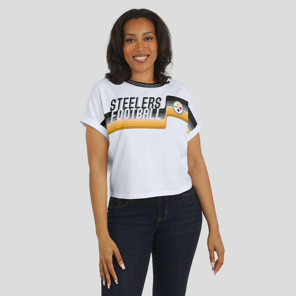Pittsburgh Steelers WEAR by Erin Andrews Women's Cropped Center Stripe Dolman T-Shirt - White online