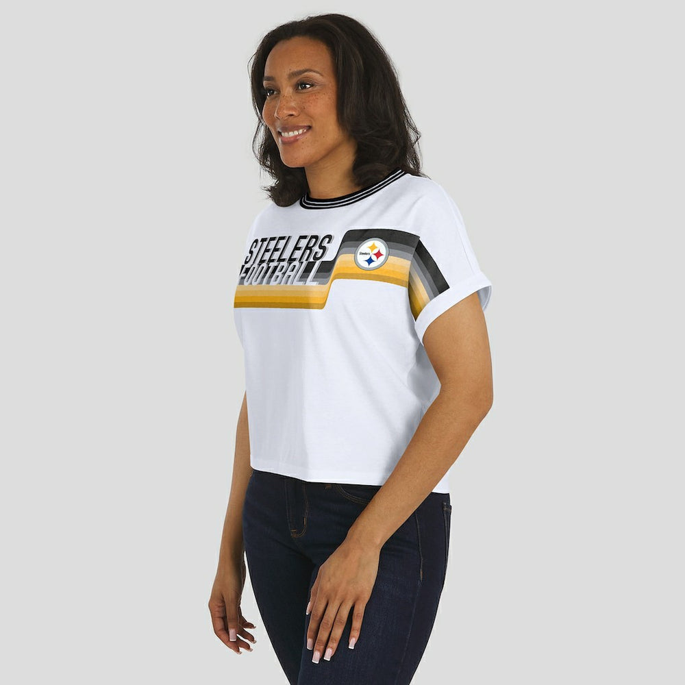 Pittsburgh Steelers WEAR by Erin Andrews Women's Cropped Center Stripe Dolman T-Shirt - White online
