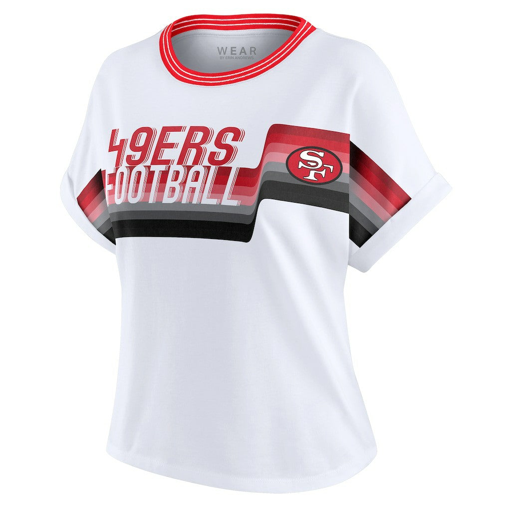 San Francisco 49ers WEAR by Erin Andrews Women's Cropped Center Stripe Dolman T-Shirt - White cheap