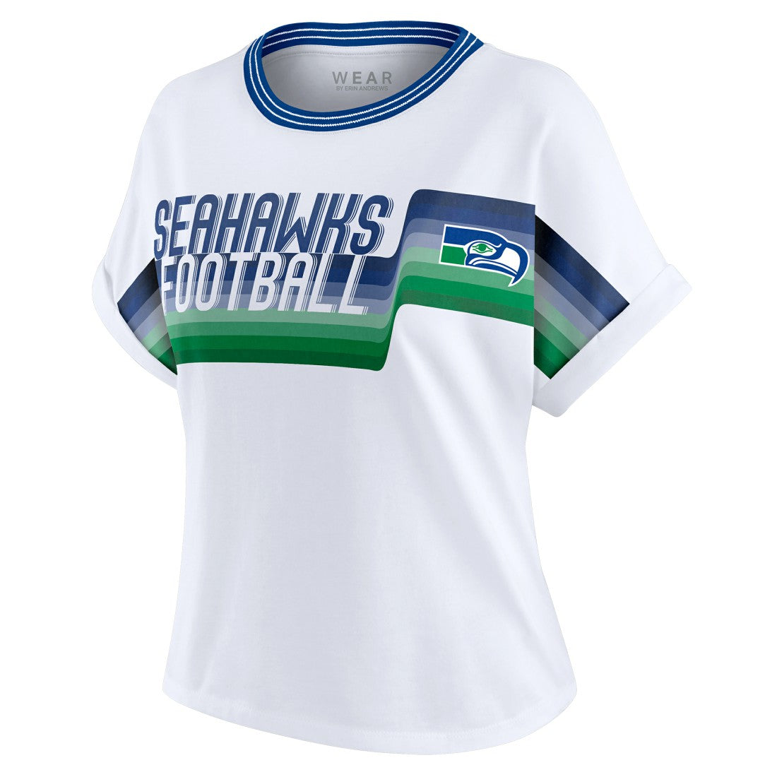 Seattle Seahawks WEAR by Erin Andrews Women's Cropped Center Stripe Dolman T-Shirt - White discount