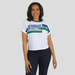 Seattle Seahawks WEAR by Erin Andrews Women's Cropped Center Stripe Dolman T-Shirt - White discount