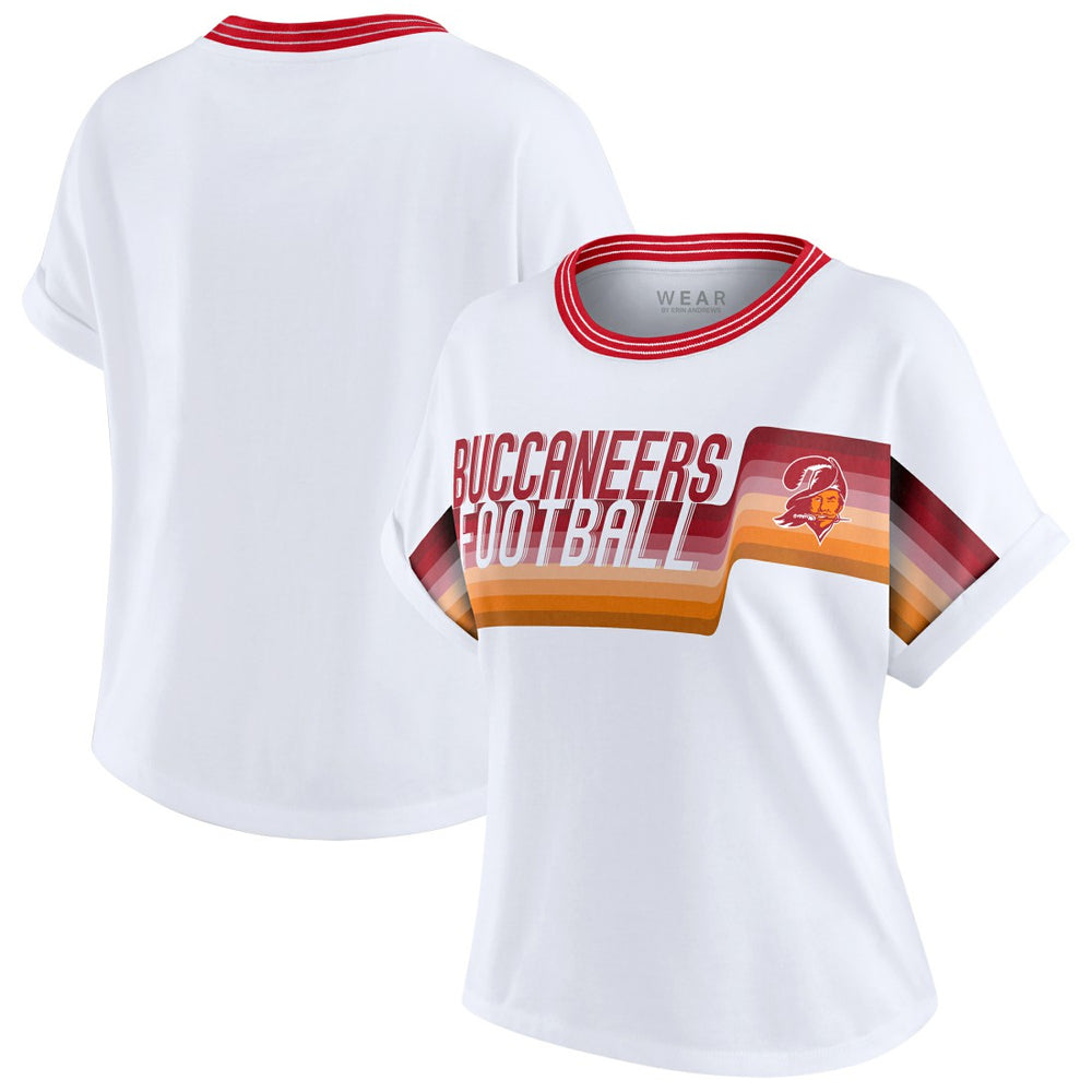 Tampa Bay Buccaneers WEAR by Erin Andrews Women's Cropped Center Stripe Dolman T-Shirt - White cheap