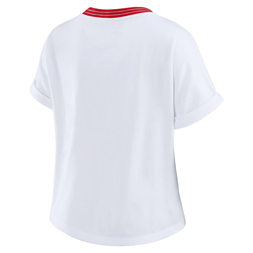 Tampa Bay Buccaneers WEAR by Erin Andrews Women's Cropped Center Stripe Dolman T-Shirt - White cheap