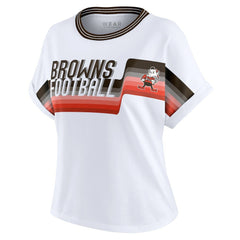 Cleveland Browns WEAR by Erin Andrews Women's Cropped Center Stripe Dolman T-Shirt - White cheap