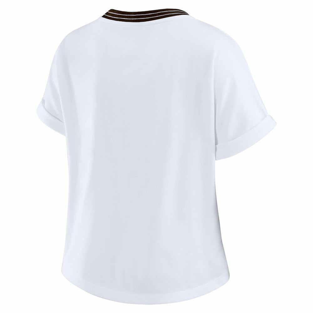 Cleveland Browns WEAR by Erin Andrews Women's Cropped Center Stripe Dolman T-Shirt - White cheap