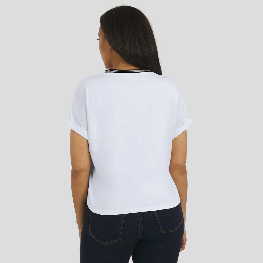 Cleveland Browns WEAR by Erin Andrews Women's Cropped Center Stripe Dolman T-Shirt - White cheap