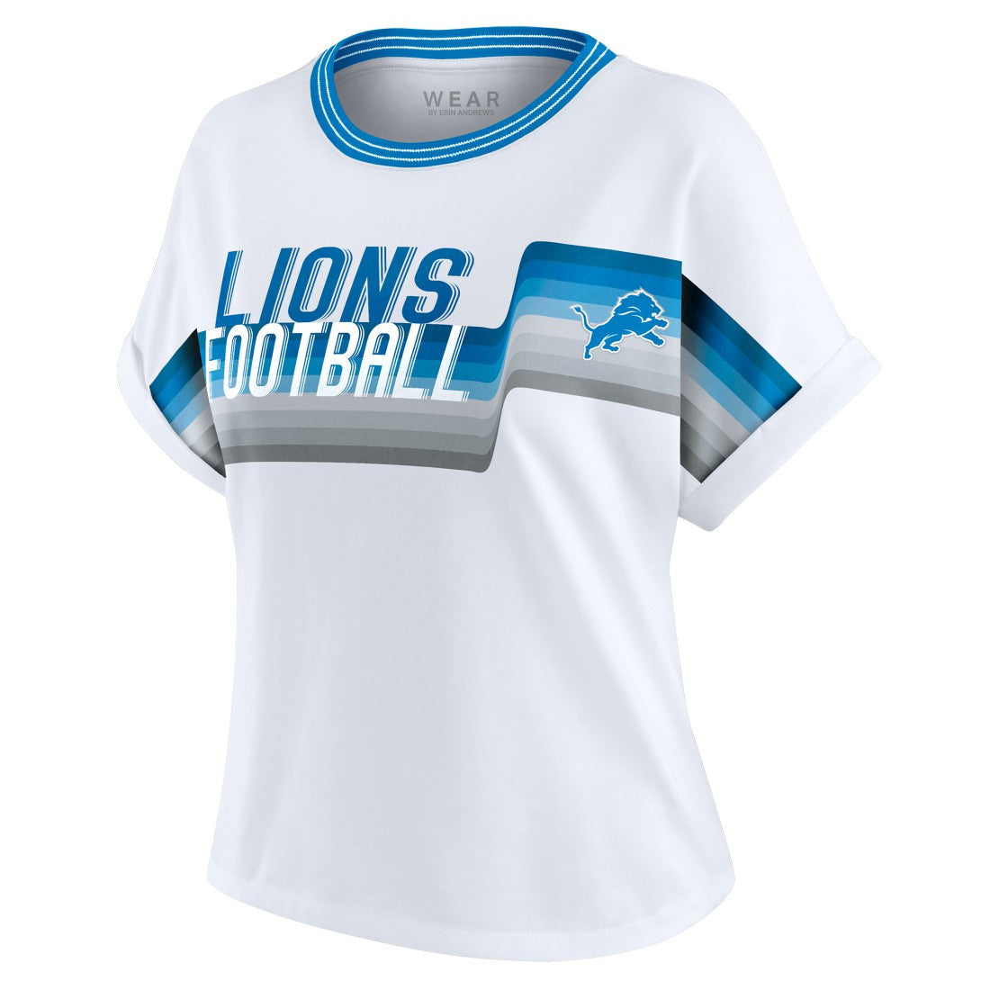 Detroit Lions WEAR by Erin Andrews Women's Cropped Center Stripe Dolman T-Shirt - White online