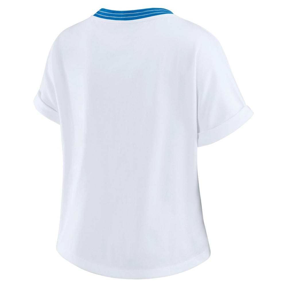 Detroit Lions WEAR by Erin Andrews Women's Cropped Center Stripe Dolman T-Shirt - White online