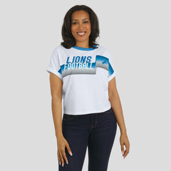 Detroit Lions WEAR by Erin Andrews Women's Cropped Center Stripe Dolman T-Shirt - White online