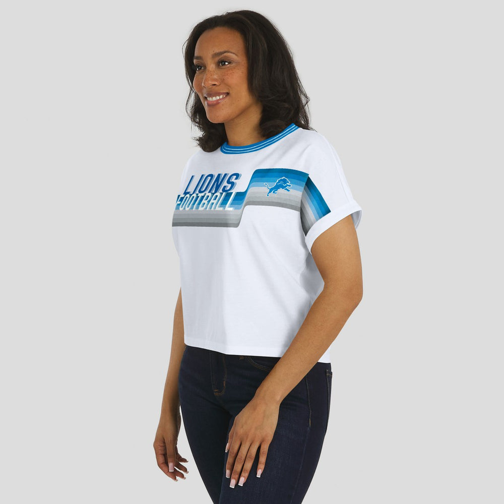 Detroit Lions WEAR by Erin Andrews Women's Cropped Center Stripe Dolman T-Shirt - White online