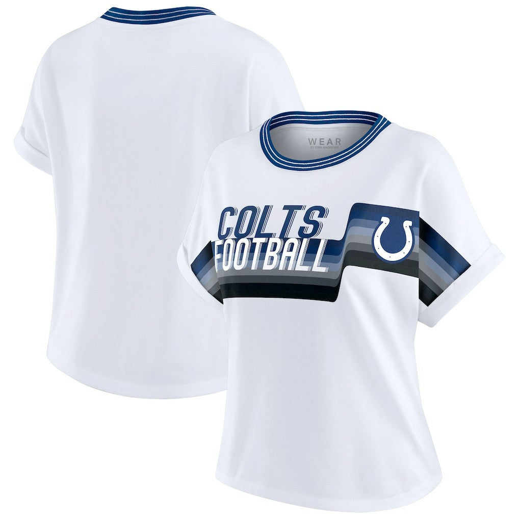 Indianapolis Colts WEAR by Erin Andrews Women's Cropped Center Stripe Dolman T-Shirt - White sale
