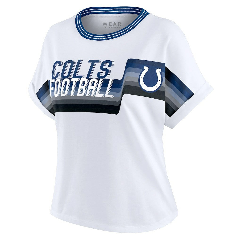 Indianapolis Colts WEAR by Erin Andrews Women's Cropped Center Stripe Dolman T-Shirt - White sale