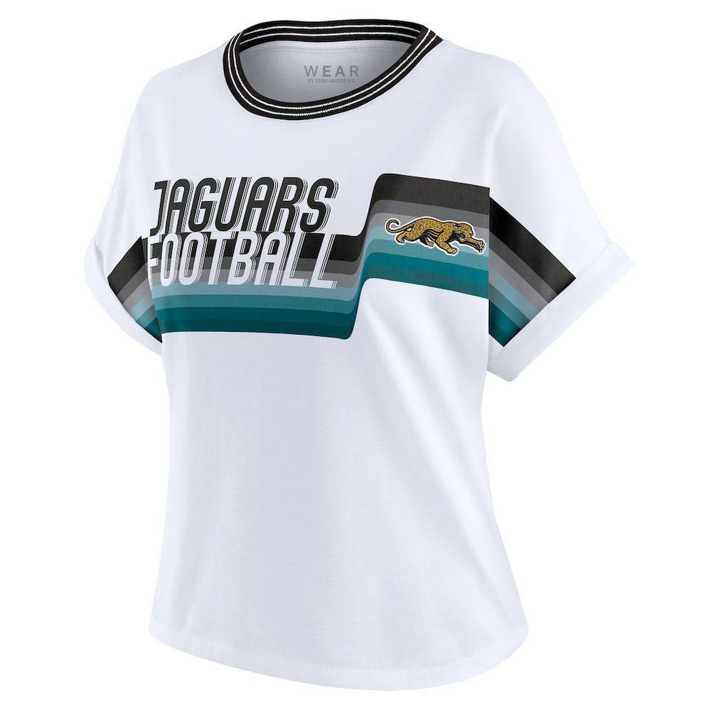 Jacksonville Jaguars WEAR by Erin Andrews Women's Cropped Center Stripe Dolman T-Shirt - White outlet